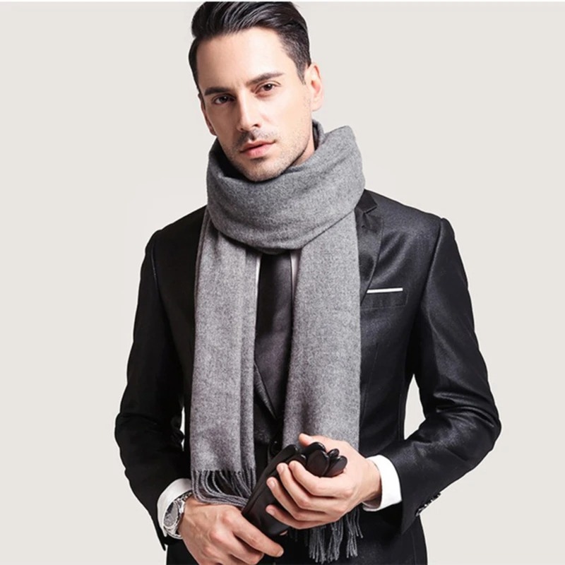 2025 Wool Scarves Winter Soft  - Muffler Men Wool 评论和价格