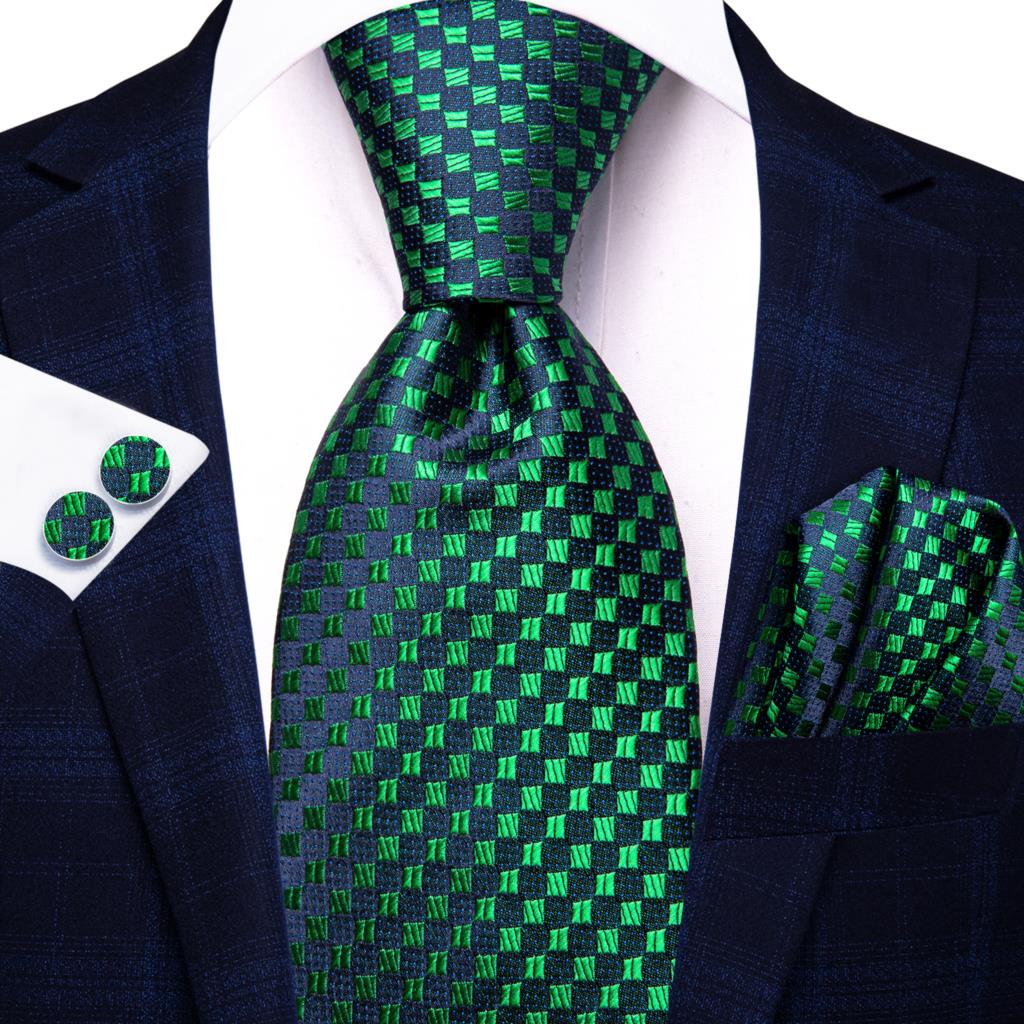 Hi-Tie Dark Green Psialey Silk - Pocket Square Set 评论和价格
