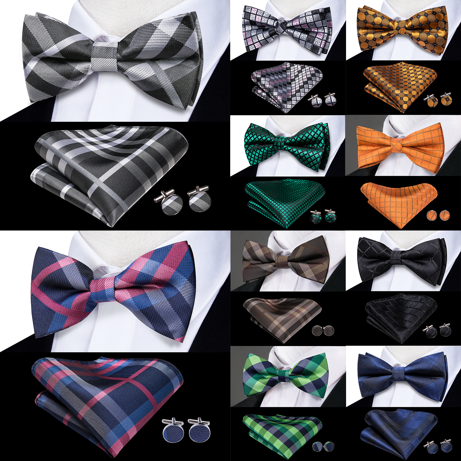 Hi-Tie Grey Plaid Jacquard Sil - Bow Tie Pre Tied 评论和价格
