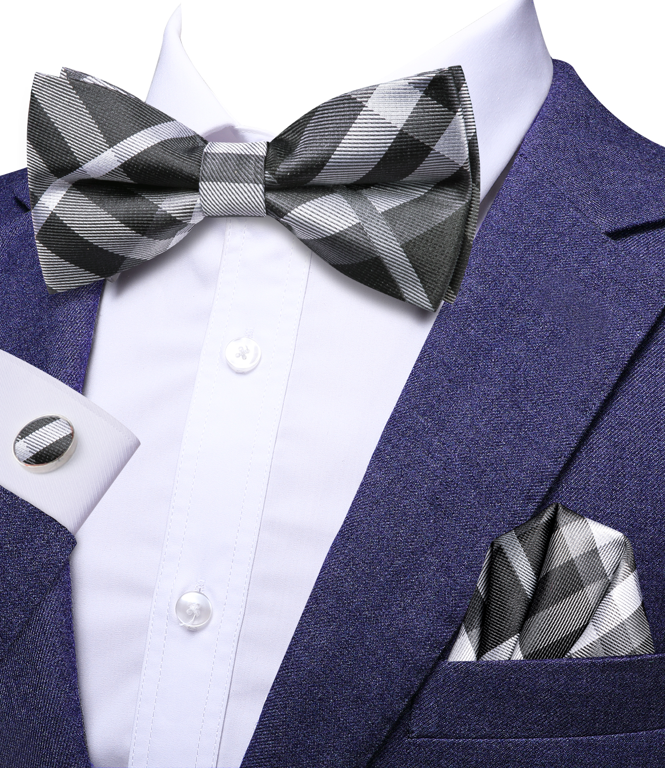 Hi-Tie Grey Plaid Jacquard Sil - Bow Tie Pre Tied 评论和价格
