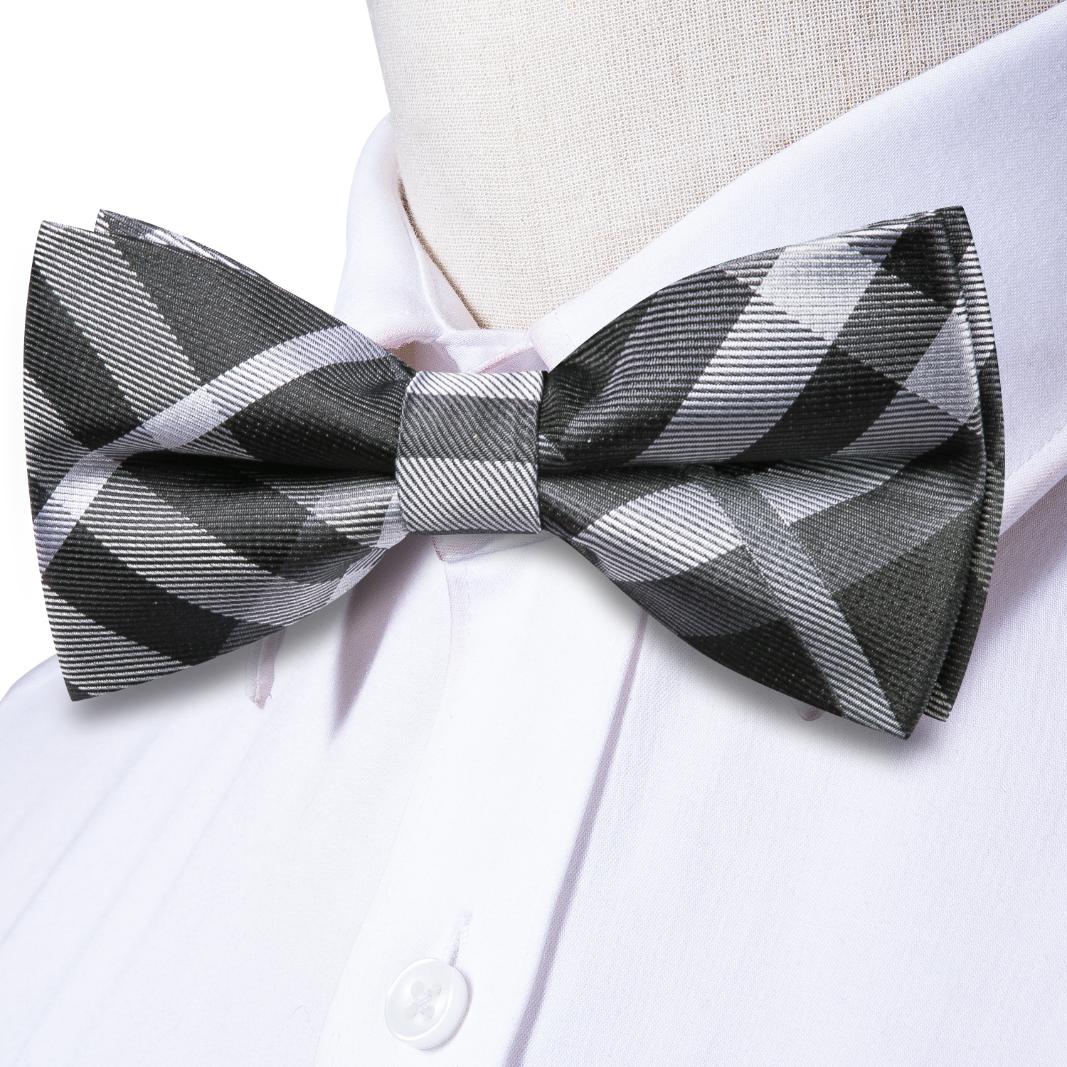Hi-Tie Grey Plaid Jacquard Sil - Bow Tie Pre Tied 评论和价格