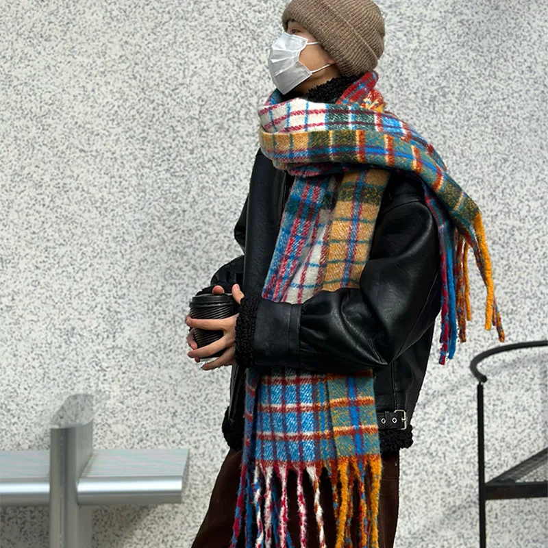 Vintage Colorful Plaid Cashmer - Muffler Men Wool 评论和价格