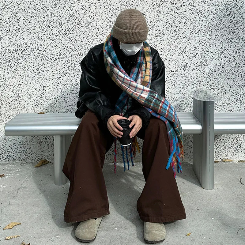 Vintage Colorful Plaid Cashmer - Muffler Men Wool 评论和价格