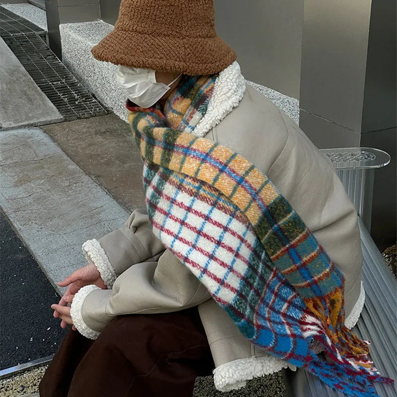 Vintage Colorful Plaid Cashmer - Muffler Men Wool 评论和价格