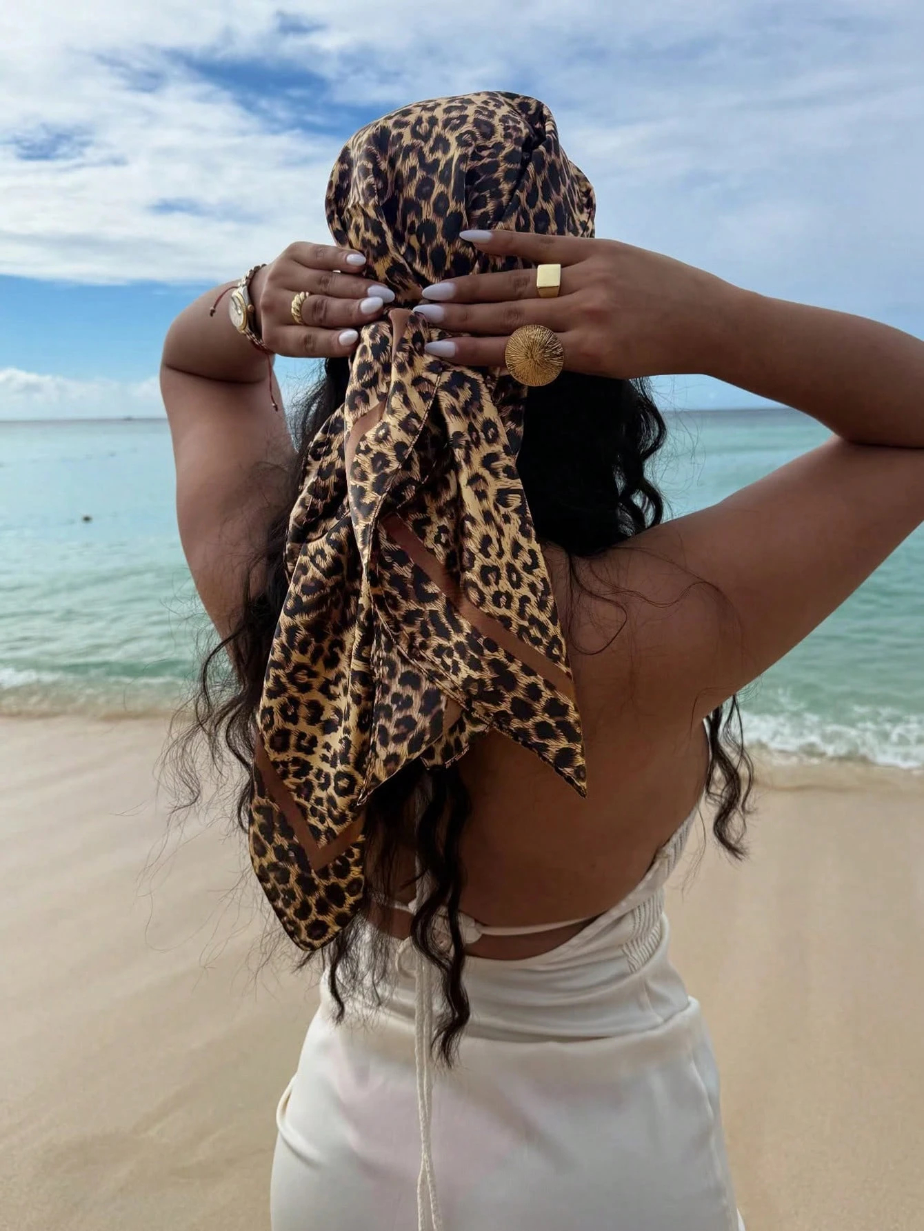 90cm Leopard Print Neckerchief - Head Wrap Turban 评论和价格