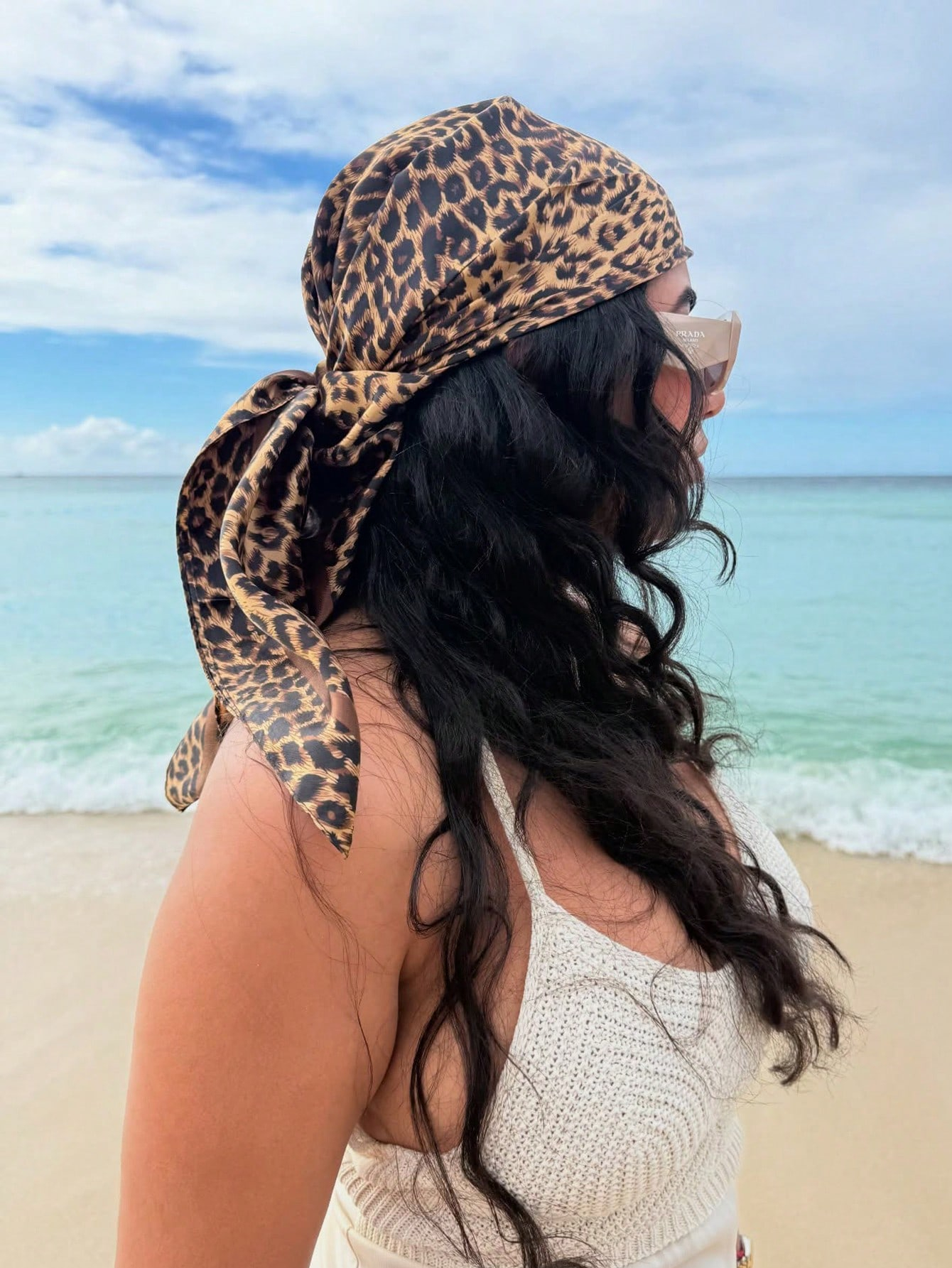 90cm Leopard Print Neckerchief - Head Wrap Turban 评论和价格