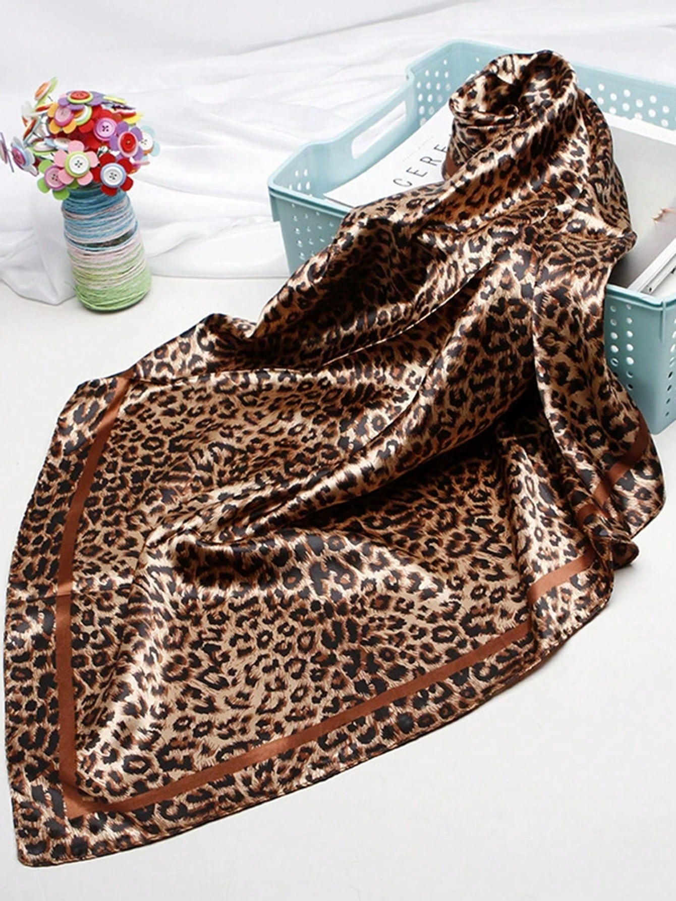 90cm Leopard Print Neckerchief - Head Wrap Turban 评论和价格