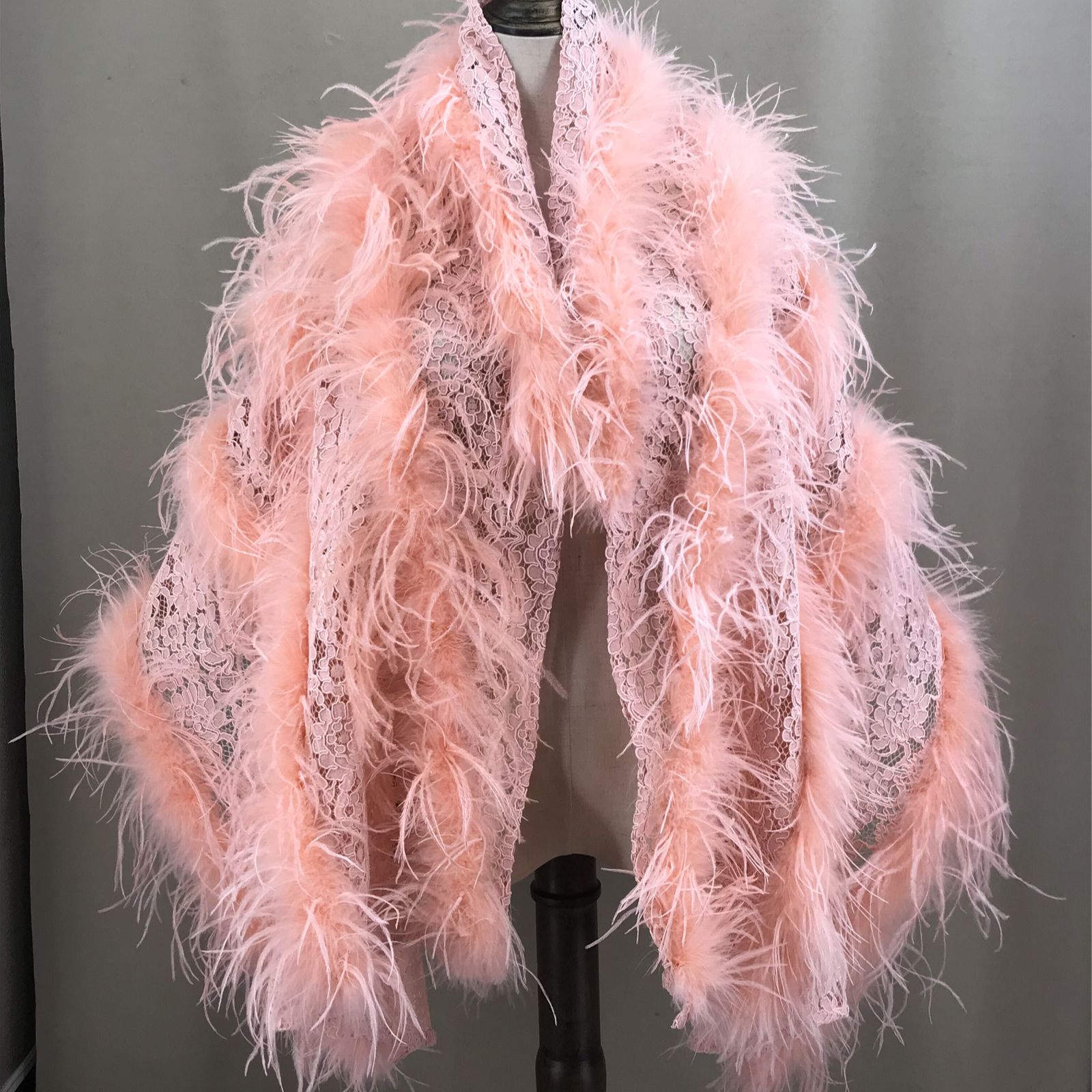 Real Ostrich Feather Lace Shaw - Stole Wedding Shawl 评论和价格
