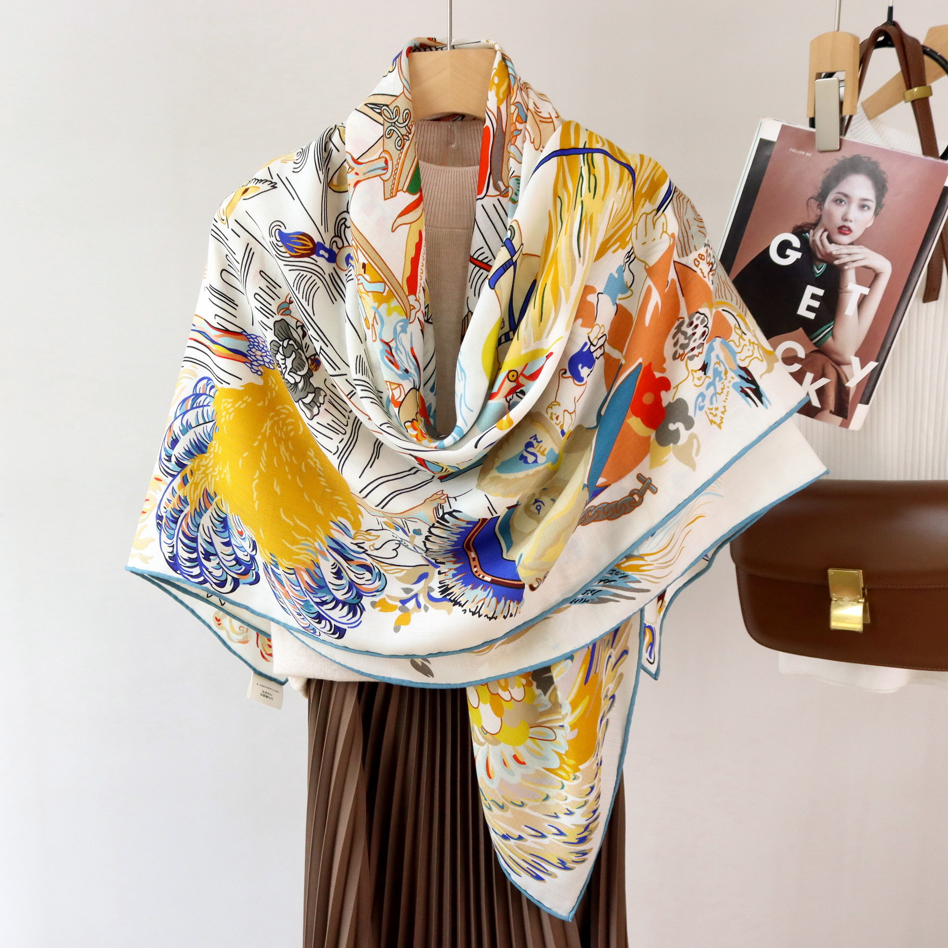 Double Print Mulberry Silk Sca - Pashmina Wrap Large 评论和价格