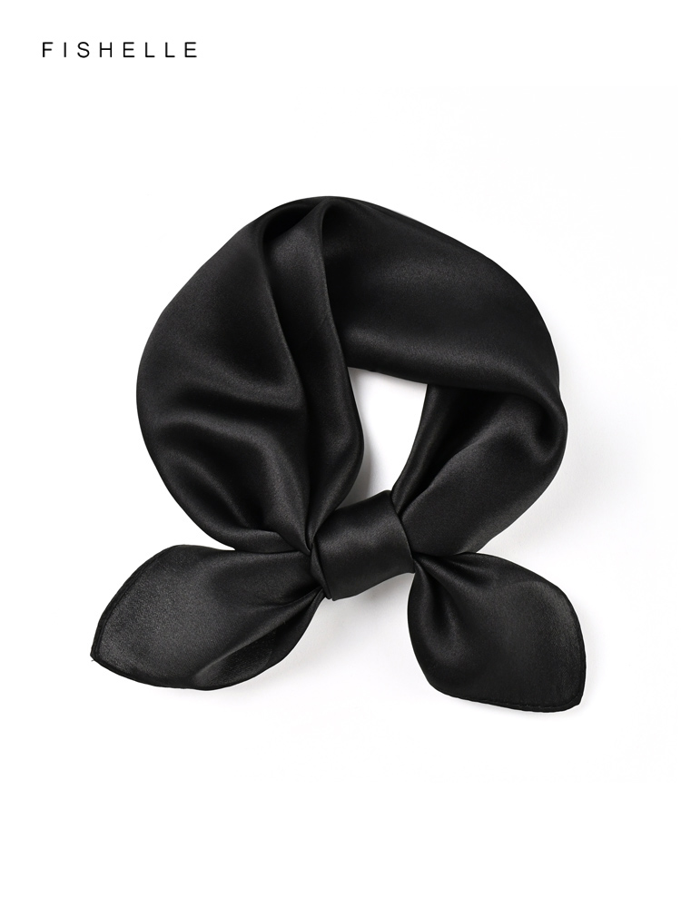 Solid color black pure silk sc - Ascot Neck Scarf 评论和价格
