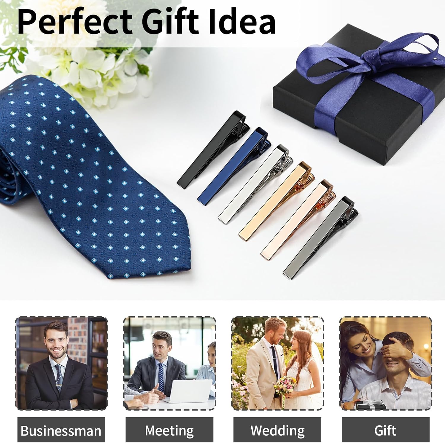 6 Tie Clips for Men, Classic S - Tie Bar Set Gift 评论和价格