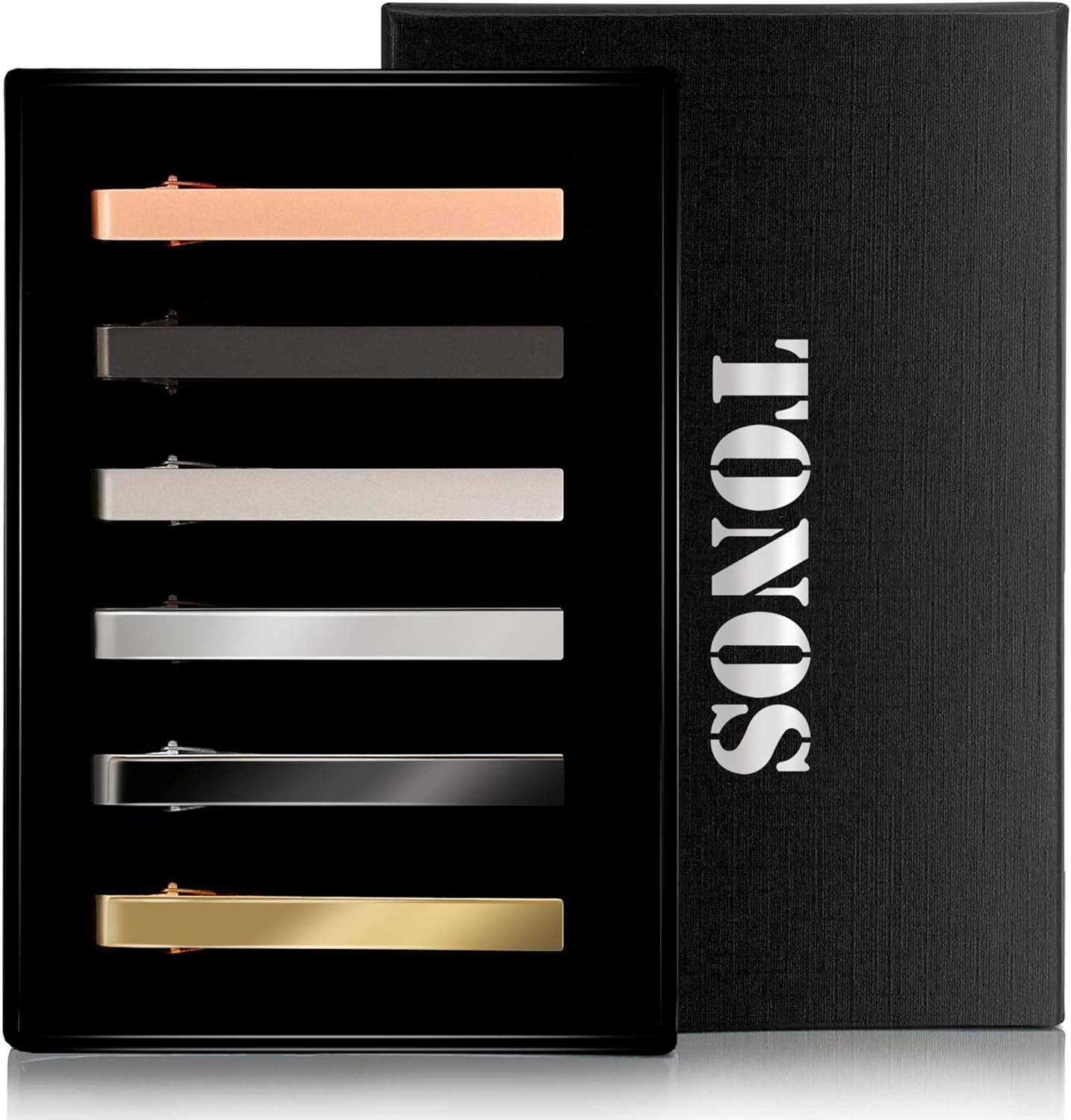 6 Pack Tie Clips Set Black Sil - Tie Bar Set Gift 评论和价格