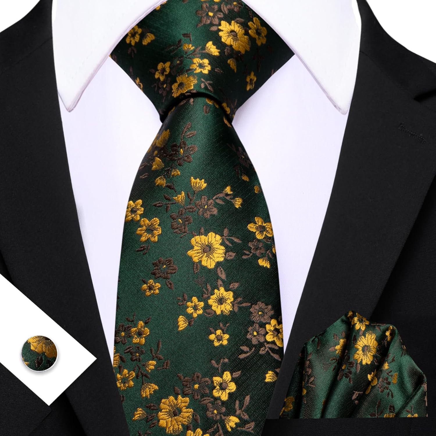 Men's Floral Paisley Silk Tie  - Pocket Square Set 评论和价格